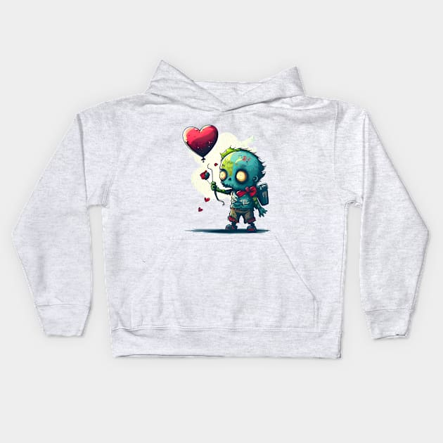 Cute Zombie Lost Heart Ballon or Sad Zombie and Balloon Kids Hoodie by MLArtifex